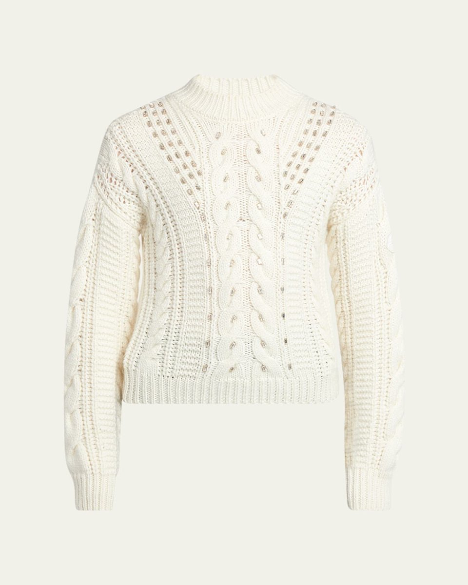 Embellished Wool Cable-Knit Sweat